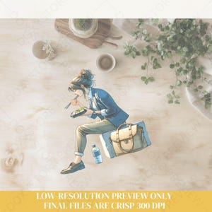 Watercolor Working Girl Clipart Bundle: Quirky Office Art (Digital Download PNG Set 5000x5000px ) image 4