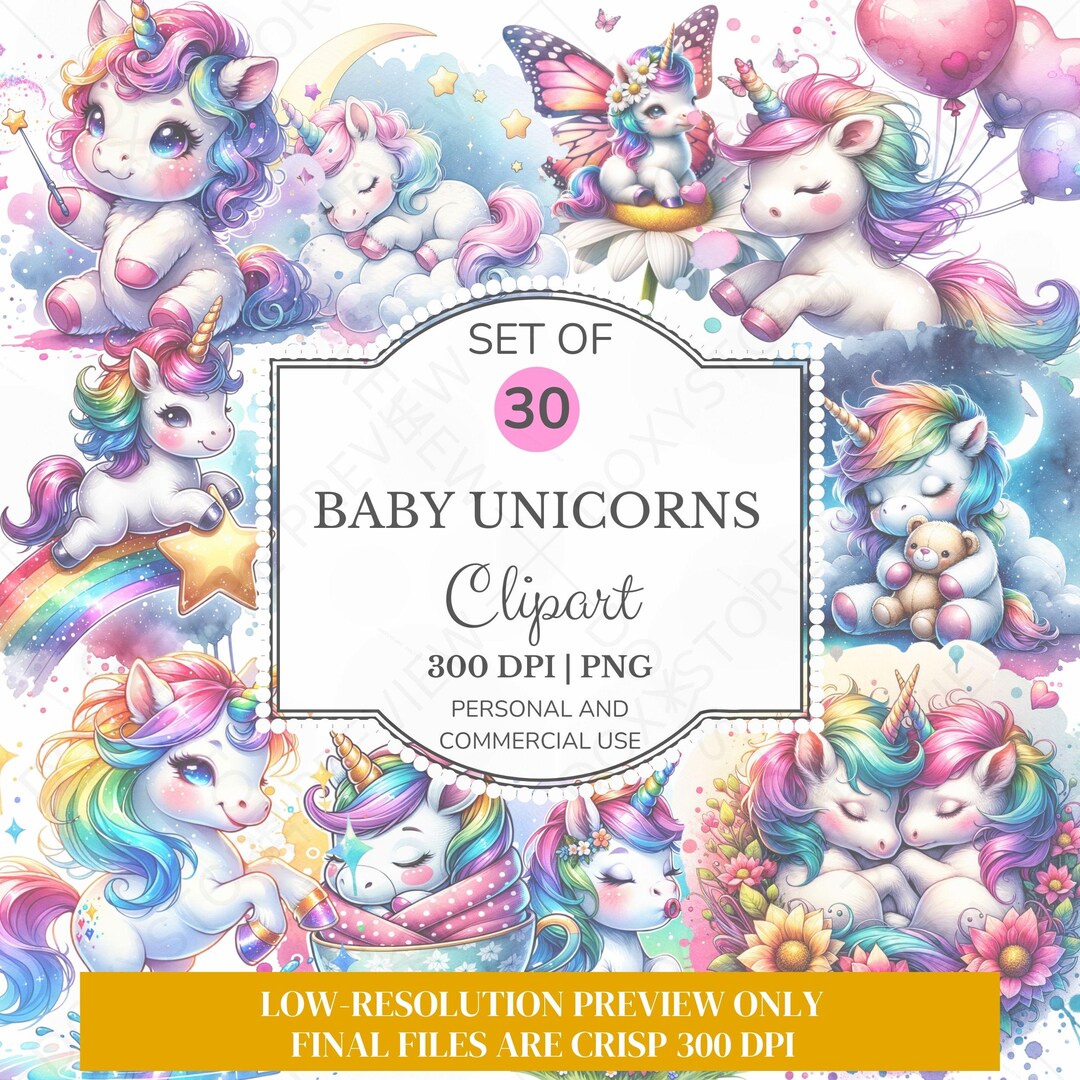 Pastel Unicorn Clipart PNG Bundle: Baby Shower & Nursery Crafts ...