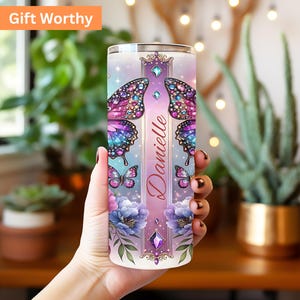 Adesivo per bicchiere termico con farfalla gioiello: design floreale a sublimazione (bicchiere termico sottile da 20 oz PNG) immagine 7
