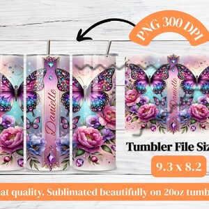 Adesivo per bicchiere termico con farfalla gioiello: design floreale a sublimazione (bicchiere termico sottile da 20 oz PNG) immagine 4