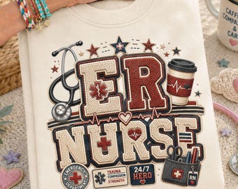 SEH-verpleegster Chenille Varsity Design png, trauma RN sublimatie spoedeisende hulp (digitale download)