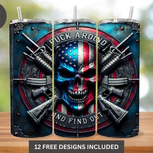 American Flag Skull Tumbler Wrap, Patriotic Skull 20oz Skinny Tumbler Sublimation Design, USA Flag Skull PNG, 2nd Amendment, 4th of July