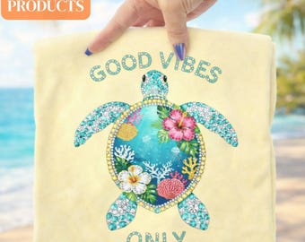 Good Vibes Only Turtle PNG, Tropical Beach Sublimation Design (Digital Download)