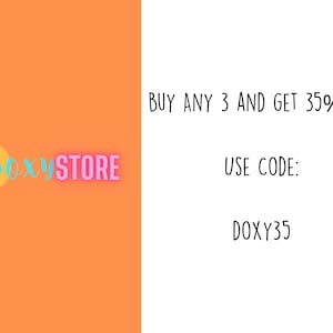 The image is a promotional image for a store called "Doxstore", which offers a 35% discount on any purchase of 3 or more items. The text on the image provides a code for the discount, and it is written in a stylized font.