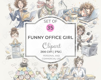 Lustige Büro Mädchen Clipart, schrullige Unternehmensfrau PNG, Aquarell Arbeit Humor, Boss Babe Sublimation