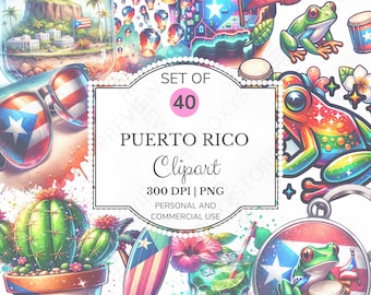 Puerto Rico Clipart PNG Bundle: Coqui Frog, Flag, Taino Art (Digital Download