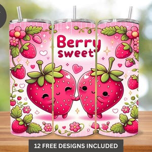 Niedliche Erdbeerbecherverpackung, Beere Sweet 20 Unzen Skinny Tumbler Sublimationsdesign, Erdbeerliebhaber Tumbler PNG, Sweet Fruit Sublimation