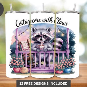 Cottagecore Raccoon Tumbler Wrap, Claws 20 oz Skinny Sublimation Design Digital Download PNG, Cute Animal, Instant DIGITAL ONLY, Christmas