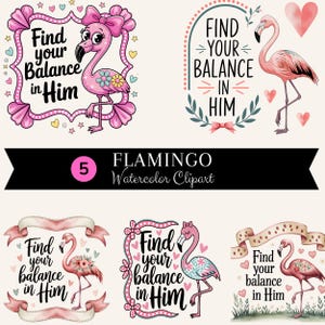 Find Balance Flamingo Clipart PNG, Pink Flamingo Set, Faith PNG, Christian Sublimation Design, Religious PNG, Digital Download