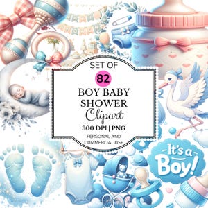 82 Boy Baby Shower Clipart PNG Bundle, It’s a Boy Digital Download, Blue Baby Shower Sublimation, Baby Boy Printable Graphics Set