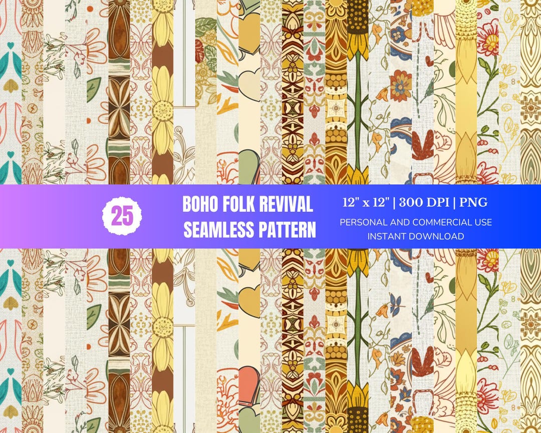 Boho Floral Paisley Digital Paper Pack: Seamless Rustic Patterns ...