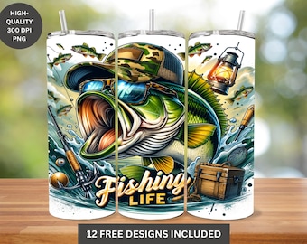 Bass Fishing Tumbler Wrap: Fishing Life Sublimation Design (PNG)