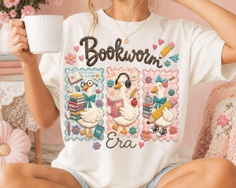Boekenwurmtijdperk png, ontwerp Reading Goose Teacher, coquettesublimatie png-download