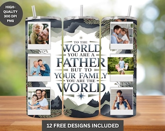 Decorazione per bicchiere termico con foto per la Festa del Papà, bicchiere sottile da 20 oz con stampa a sublimazione (PNG)