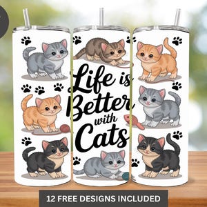 Cute Kitten Tumbler Wrap, Adorable Cat 20oz Skinny Tumbler Sublimation Design, Funny Cat Tumbler PNG, Cat Lover Sublimation, Fathers Day