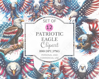 Patriotic Eagle Clipart PNG Bundle: USA Flag Sublimation Designs (Digital Download)