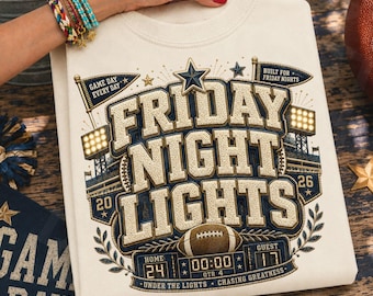 Shirt Friday Night Lights, png-bestand, voetbalseizoen chenille-ontwerp, stadionwedstrijddag sublimatie, png