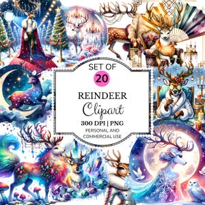 Glamouröse Rentier Clipart PNG, Elegante Urlaub Rentier Bundle, Mode Rentier Sublimation, Winter Digitaler Download, Glitter PNG Set,Reh