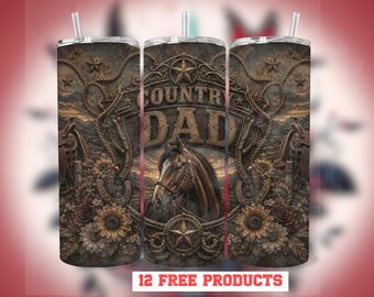 Western Dad Tumbler Wrap PNG for 20oz Skinny Cups, Country Dad Horse Sublimation Download
