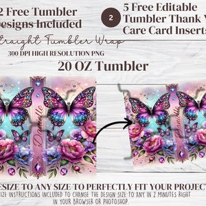 Adesivo per bicchiere termico con farfalla gioiello: design floreale a sublimazione (bicchiere termico sottile da 20 oz PNG) immagine 6