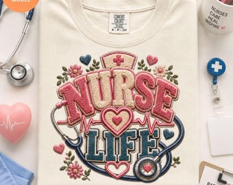Shirt verpleegkundige png, chenille medisch hartontwerp, grafische zorgkleding, sublimatie png-download