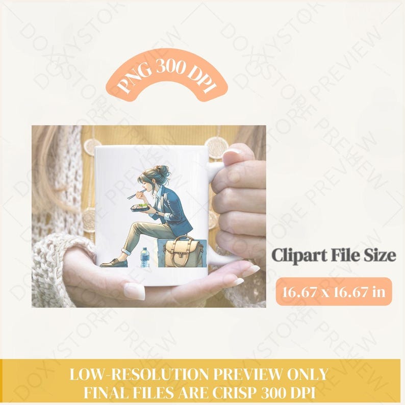 Watercolor Working Girl Clipart Bundle: Quirky Office Art (Digital Download PNG Set 5000x5000px ) image 7
