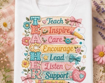 Sublimatieontwerp leraar, patchwork pastel lint, coquette Educator-stijl (PNG SVG)