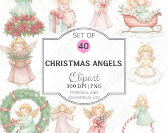 Watercolor Christmas Angel Clipart Bundle: Festive PNG Illustrations (Digital Download)