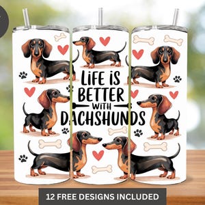 Dachshund Tumbler Wrap, Cute Dog 20oz Skinny Tumbler Sublimation Design, Weiner Dog Tumbler PNG, Dog Sublimation, Dachshund Lover Gift