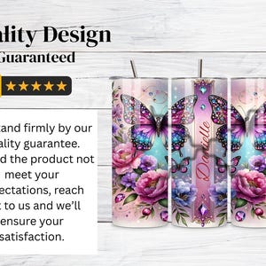 Adesivo per bicchiere termico con farfalla gioiello: design floreale a sublimazione (bicchiere termico sottile da 20 oz PNG) immagine 5
