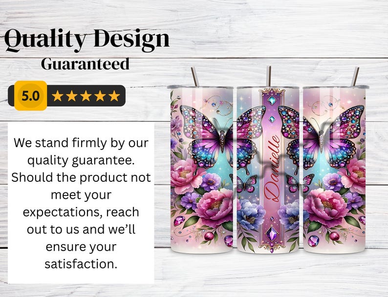 Adesivo per bicchiere termico con farfalla gioiello: design floreale a sublimazione (bicchiere termico sottile da 20 oz PNG) immagine 5