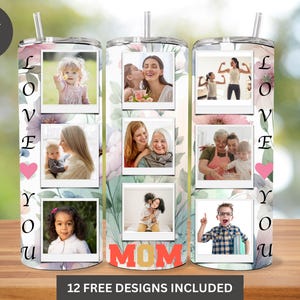 Envoltorio floral para vaso con foto de mamá: Diseño de sublimación para el Día de la Madre (PNG)