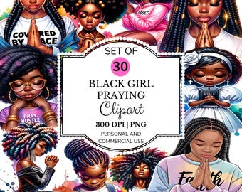 Black Girl Praying Clipart PNG Bundle: Faith-Based African American Art (Digital Download