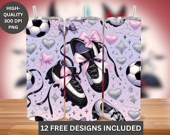 Soccer Cleat Bow 20oz Tumbler Wrap, Sporty Glam (PNG Digital Download)