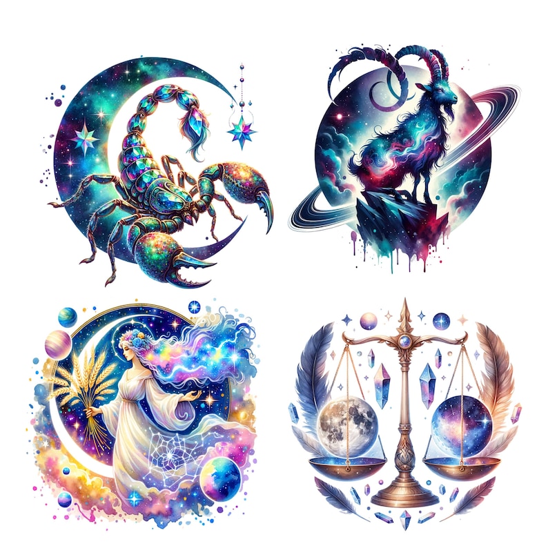 Celestial Zodiac Clipart Bundle: Mystical Astrology PNGs (Digital Download) image 2