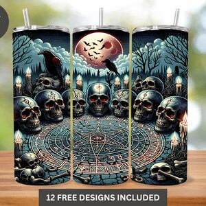 Occult Tumbler Wrap, Skull Circle 20 oz Skinny Tumbler Sublimation Design, Digital Download PNG, Witchcraft Tumbler, Gothic Tumbler