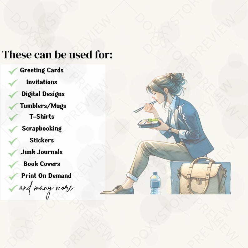 Watercolor Working Girl Clipart Bundle: Quirky Office Art (Digital Download PNG Set 5000x5000px ) image 10