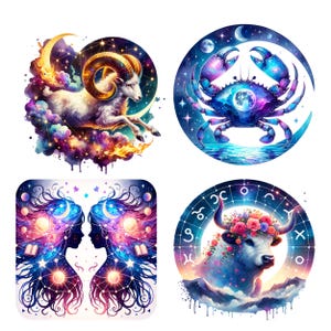 Celestial Zodiac Clipart Bundle: Mystical Astrology PNGs (Digital Download) image 4