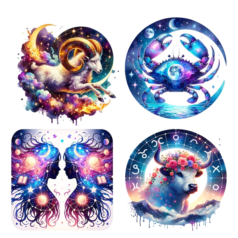 Celestial Zodiac Clipart Bundle: Mystical Astrology PNGs (Digital Download) image 4