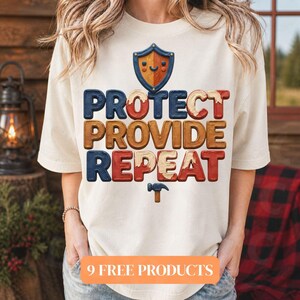 Protector Dad Shirt PNG, Protect Provide Repeat Design, Blue Collar (Sublimation PNG Download)