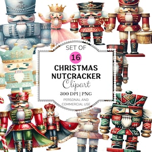 Watercolor Nutcracker Clipart Bundle: Toy Soldier & Ballerina PNG (Digital Download