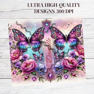 Adesivo per bicchiere termico con farfalla gioiello: design floreale a sublimazione (bicchiere termico sottile da 20 oz PNG) immagine 8