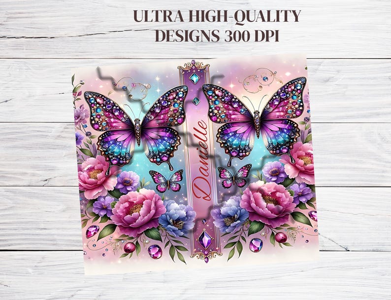 Adesivo per bicchiere termico con farfalla gioiello: design floreale a sublimazione (bicchiere termico sottile da 20 oz PNG) immagine 8