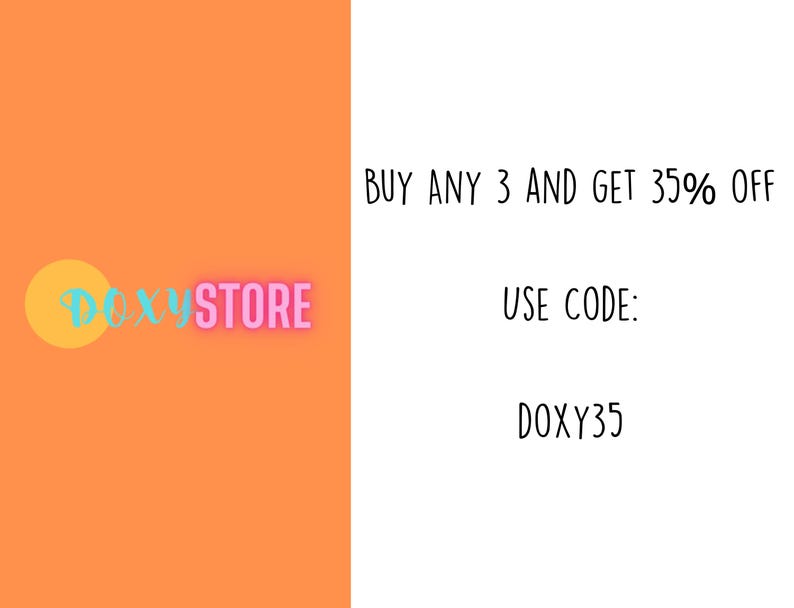 The image is a promotional image for a store called "Doxstore", which offers a 35% discount on any purchase of 3 or more items. The text on the image provides a code for the discount, and it is written in a stylized font.