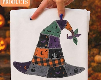 Patchwork Witch Hat PNG, Quilt Halloween Design, Spooky Season Shirt Graphic (Digital Download)