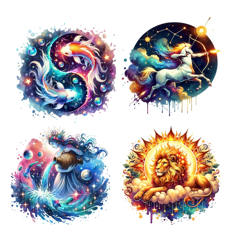 Celestial Zodiac Clipart Bundle: Mystical Astrology PNGs (Digital Download) image 3