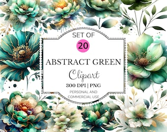 Watercolor Green Floral Clipart: Gold Foil Botanical PNG Bundle (Digital Download, 5000x5000 px)
