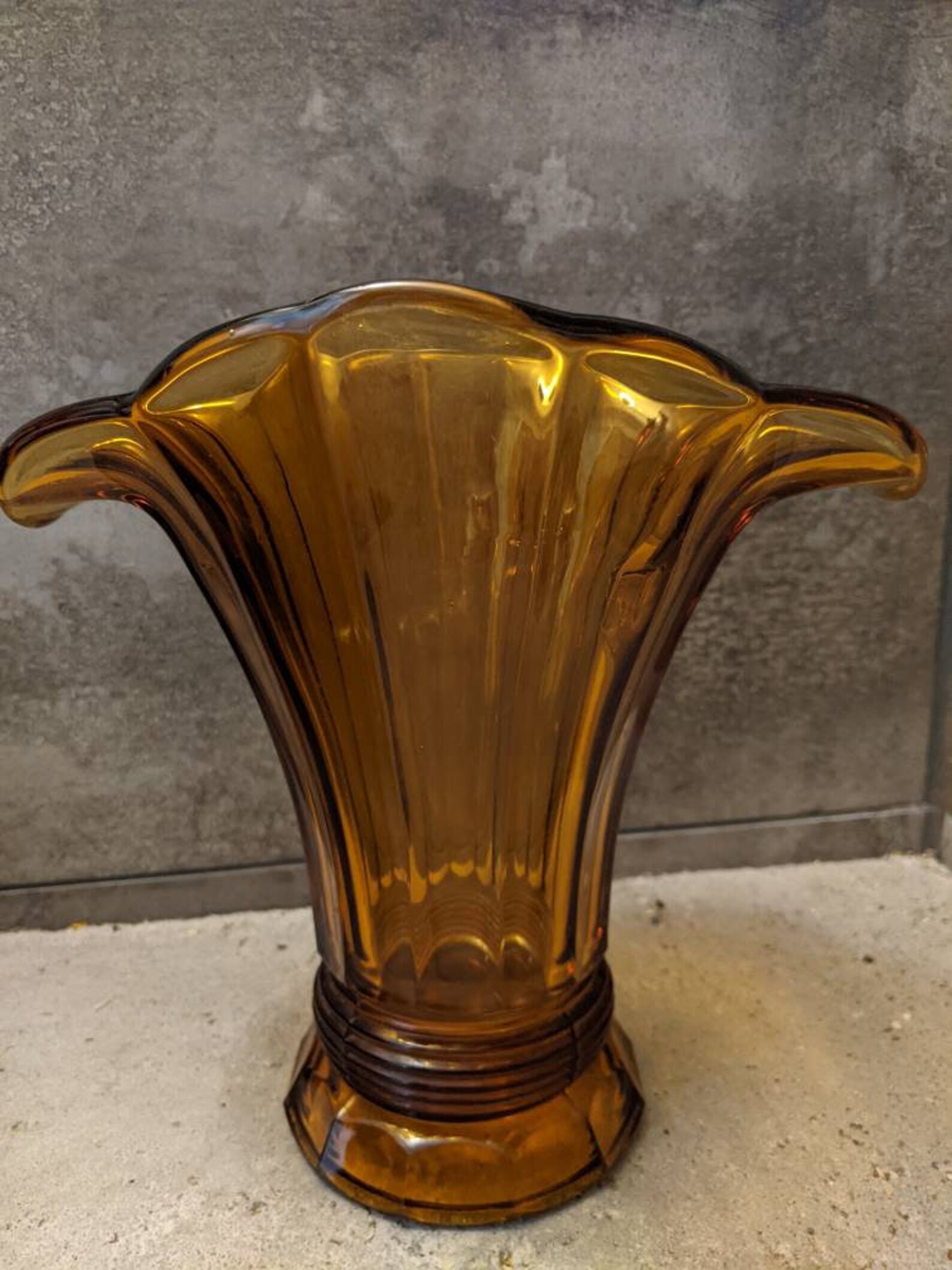 Brown Vintage Amber Glass Vase Etsy