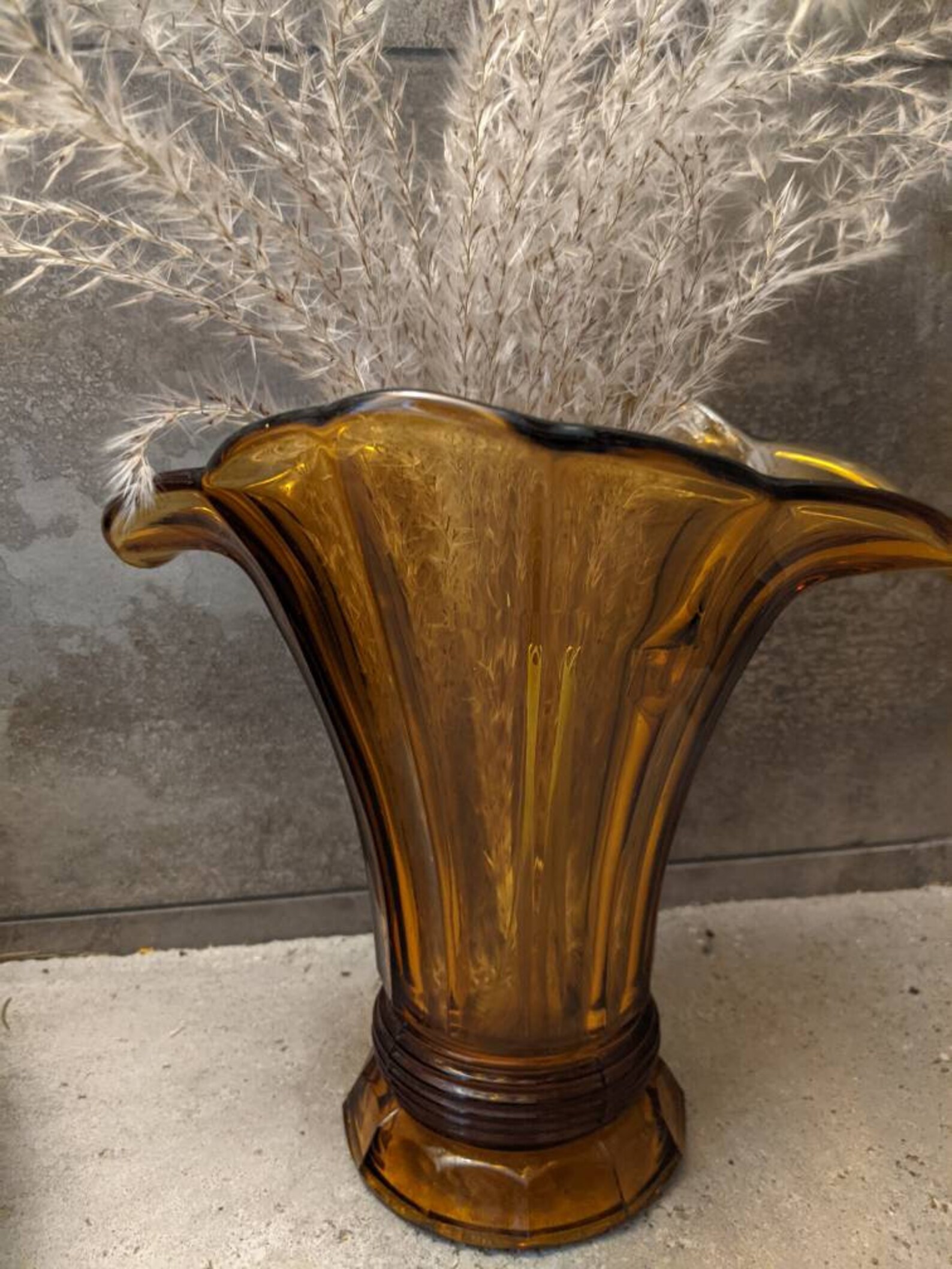 Brown Vintage Amber Glass Vase Etsy