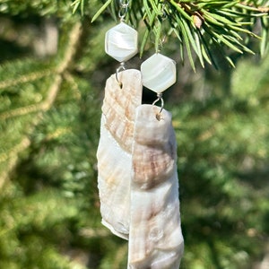 Oyster Shell Earrings with Mother of Pearl Hexagon & UV Resin